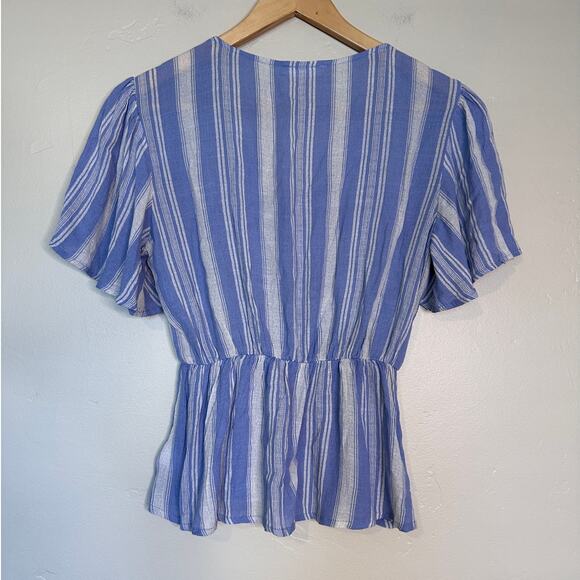 LUSH Boutique White and Blue Striped Loose Fit Flattering Top XS - Picture 5 of 5